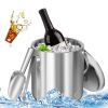 Double-Wall Stainless Steel Insulated Ice Bucket 3L Ice Holder Ice Container with Lid Scoop Strainer Handle for Wine Champagne Beer Parties Cocktails