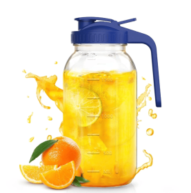 Glass Mason Jar Pitcher with Pour Spout Lid, 64 oz(2 Quart) Leak-proof Wide Mouth Jugs with Handle and Flip Cap for Cold Brew Coffee