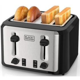 4-Slice Toaster with Extra-Wide Slots and Drop-Down Crumb Tray, Black/Silver