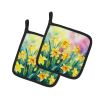 Daffodils in Watercolor Pair of Pot Holders Kitchen Heat Resistant Pot Holders Sets Oven Hot Pads for Cooking Baking BBQ, 7 1/2 x 7 1/2