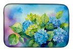 Hydrangeas in Watercolor Dish Drying Mat Absorbent Dish Drying Mat Pad for Kitchen Counter Dish Drainer Mat for Countertop, 14 x 21", Multicolor