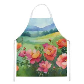 Iowa Wild Prairie Roses in Watercolor Apron Cooking Kitchen Server Baking Crafts Gardening for Adult Women Men, Unisex, Large, Multicolor