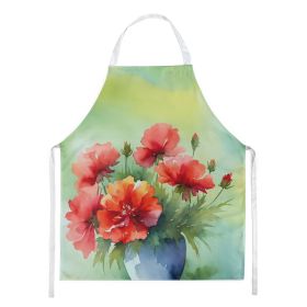 Ohio Scarlet Carnations in Watercolor Apron Cooking Kitchen Server Baking Crafts Gardening for Adult Women Men, Unisex, Large, Multicolor