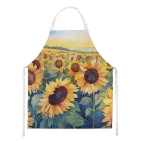 Kansas Sunflowers in Watercolor Apron Cooking Kitchen Server Baking Crafts Gardening for Adult Women Men, Unisex, Large, Multicolor