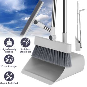 Broom And Dustpan Combo Set With Squeegee Stainless Steel Handle 4 In 1 Upright Standing Broom And Dust Pan For Indoor Outdoor Garage Kitchen Roo
