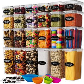 24 Pack Airtight Food Storage Container Set Clear Plastic Kitchen and Pantry Organization Canisters with Durable Lids for Cereal