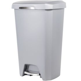 12.1 Gallon Trash Can, Plastic Soft Close Step On Kitchen Trash Can, Gray