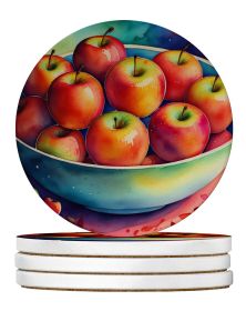 Colorful Apples Large Sandstone Coasters Pack of 4 Absorbent Round Coasters Decor Gifts for Men or Women, 4 in, Multicolor
