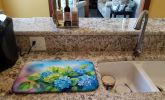 Hydrangeas in Watercolor Dish Drying Mat Absorbent Dish Drying Mat Pad for Kitchen Counter Dish Drainer Mat for Countertop, 14 x 21", Multicolor