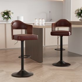 Swivel Bar Stools Set of 2 Seat Adjustable Height 25.2-33.8IN (Color: Brown, count: 1 set)
