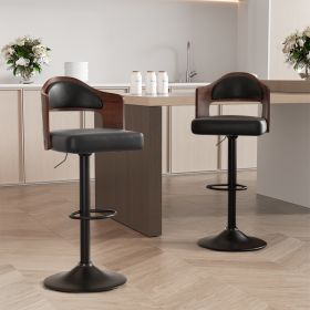 Swivel Bar Stools Set of 2 Seat Adjustable Height 25.2-33.8IN (Color: Black, count: 1 set)