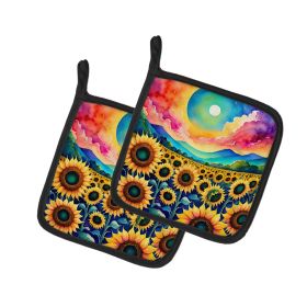Colorful Sunflowers Pair of Pot Holders Kitchen Heat Resistant Pot Holders Sets Oven Hot Pads for Cooking Baking BBQ, 7 1/2 x 7 1/2 (Default: Default)