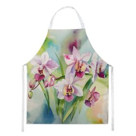 Orchids in Watercolor Apron Cooking Kitchen Server Baking Crafts Gardening for Adult Women Men, Unisex, Large, Multicolor (Default: Default)