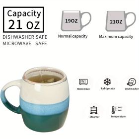 18 oz Large Pottery Coffee Mug, Round mouth Big Tea Cup for Office and Home, Dishwasher and Microwave Safe…… (Color: Blue)