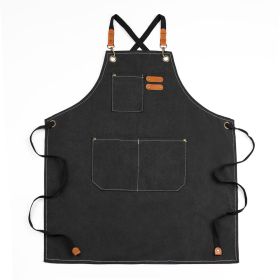 Xemussa Chef Aprons for Men Women with Large Pockets, Cotton Canvas Cross Back Heavy Duty Adjustable Work Apron, Size M to XXL (Color: Black)