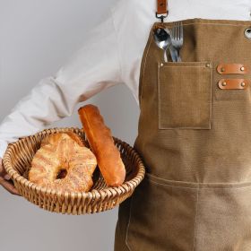 Xemussa Chef Aprons for Men Women with Large Pockets, Cotton Canvas Cross Back Heavy Duty Adjustable Work Apron, Size M to XXL (Color: Brown)